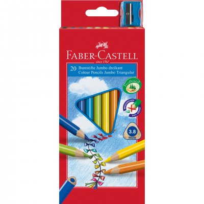 Faber-Castell Цветни моливи Triangular Jumbo, 20 цвята, с включена острилка