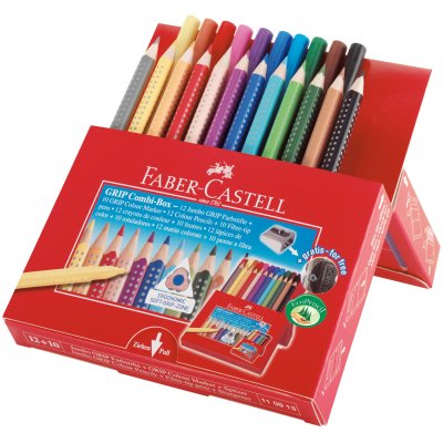 Faber-Castell Цветен комплект Grip, съдържащ цветни моливи, флумастери и острилка