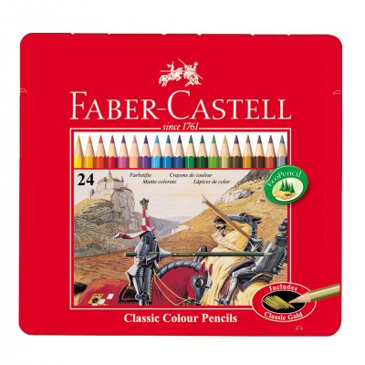 Faber-Castell Цветни моливи Замък, 24 цвята, в метална кутия