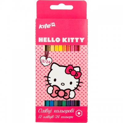 Цветни моливи Kite Hello Kitt двустранни 12 бр., 24 цвята