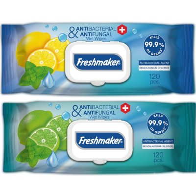 Мокри кърпи Freshmaker антибактериални, с капак, 120 бр.
