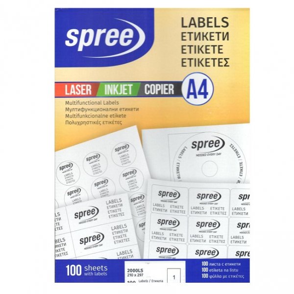 Етикети Spree лепящи обли 38.1x21.2 mm, 100 л, 65 етикета на лист