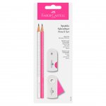Faber-Castell Комплект Sparkle, два молива, острилка и гума, бяло и розово Sleeve