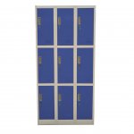 RFG Гардероб, метален, троен, с девет клетки, 90 x 45 x 185 cm, сив корпус, врати със син цвят