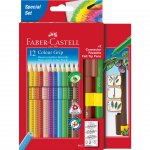 Faber-Castell Акварелни моливи Grip 2001, 12 цвята, с 2 цвята флумастери Connector