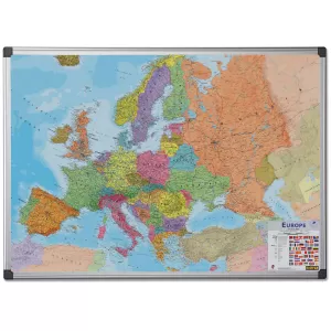 Bi-Office Бяла дъска, с карта на Европа, магнитна, 90 x 120 cm