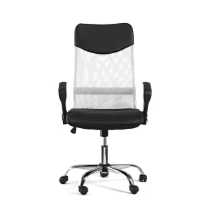 Директорски стол Monti HB, дамаска, еко кожа и меш, черна седалка, бяла облегалка