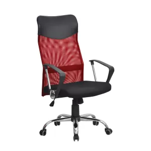Директорски стол Monti HB, дамаска, еко кожа и меш, черна седалка, червена облегалка