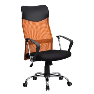 Директорски стол Monti HB, дамаска, еко кожа и меш, черна седалка, оранжева облегалка