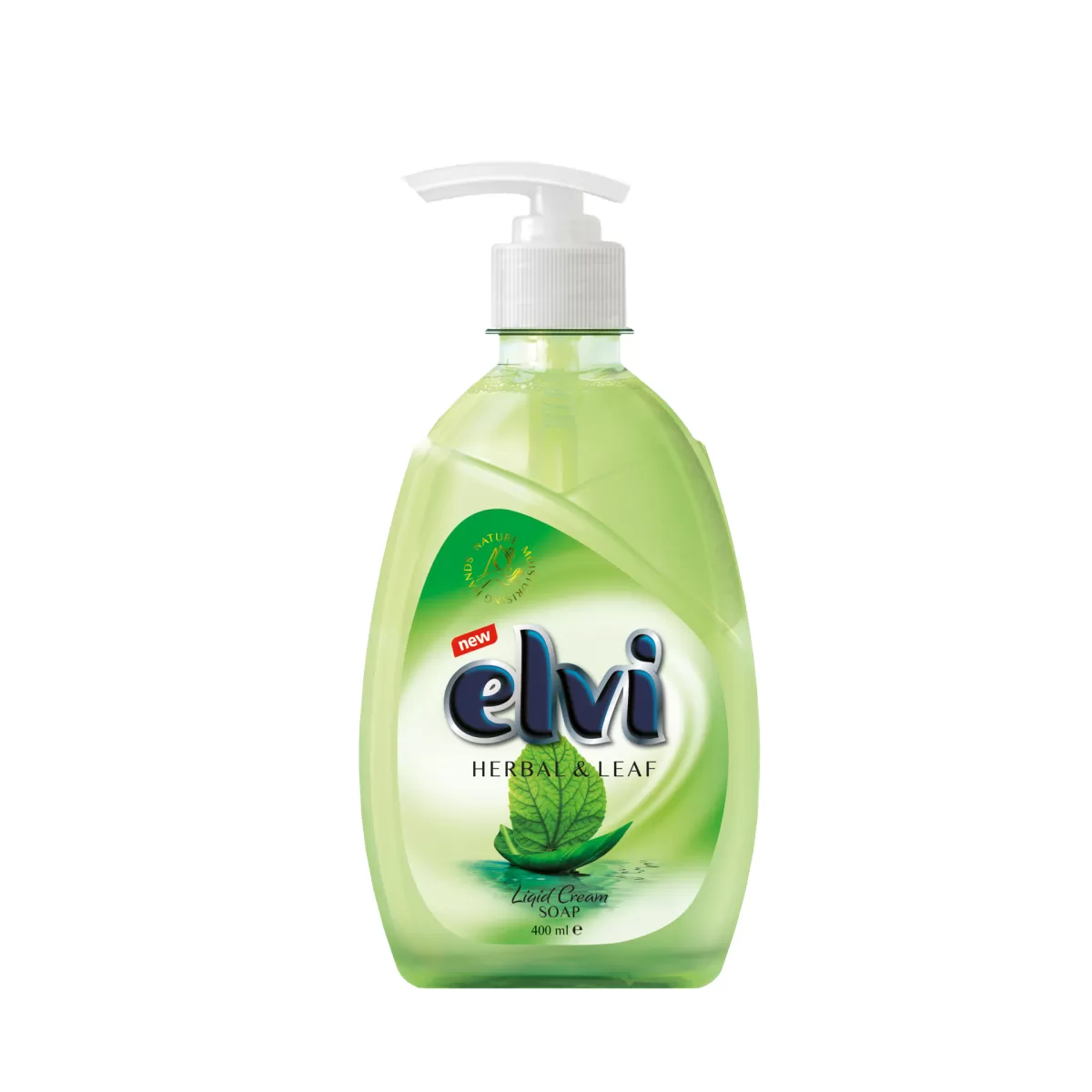 Elvi Течен сапун, с помпа, билкови листа, 400 ml, зелен