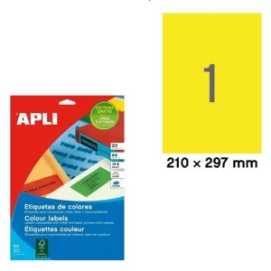 Етикети Apli жълт 210x297 mm А4, 20 л.