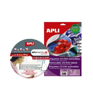 Етикети за мини CD Apli, бели Ф76/Ф18 mm А4, 10