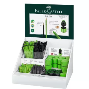 Faber-Castell Grip 2001 дисплей моливи/гуми/острилка черна/светлозелена 168 части