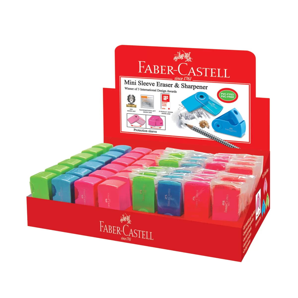 Faber-Castell Острилки и гуми Sleeve, 56 броя в дисплей