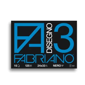 Fabriano Блок за рисуване Disegno 3, 24 x 33 cm, 125 g/m2, черна хартия, грапав, шит с телчета, 10 листа
