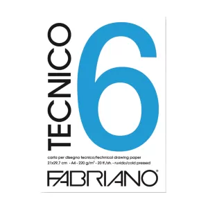 Fabriano Блок за рисуване Tecnico, A4, 220 g/m2, грапав, подлепен, 20 листа
