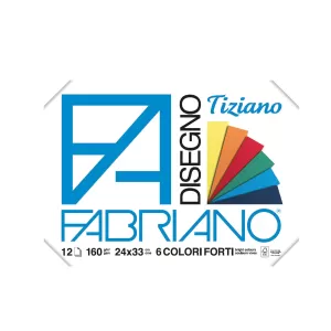Fabriano Блок за рисуване Tiziano, 24 x 33 cm, 160 g/m2, наситени цветове, грапав, с ъгли, 6 цвята, 12 листа