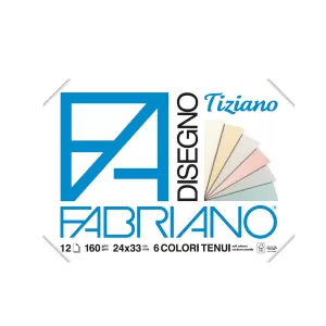 Fabriano Блок за рисуване Tiziano, 24 x 33 cm, 160 g/m2, пастелни цветове, грапав, с ъгли, 6 цвята, 12 листа