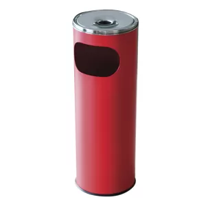 Кош с пепелник, кръгъл, метален, 20.5 x 58 cm, 12 L, червен