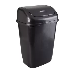 Кош за отпадъци, с люлеещ капак, пластмасов, 15 L, черен