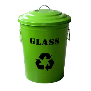Кош за отпадъци, за разделно събиране, с капак, метален, 24.5 L, зелен