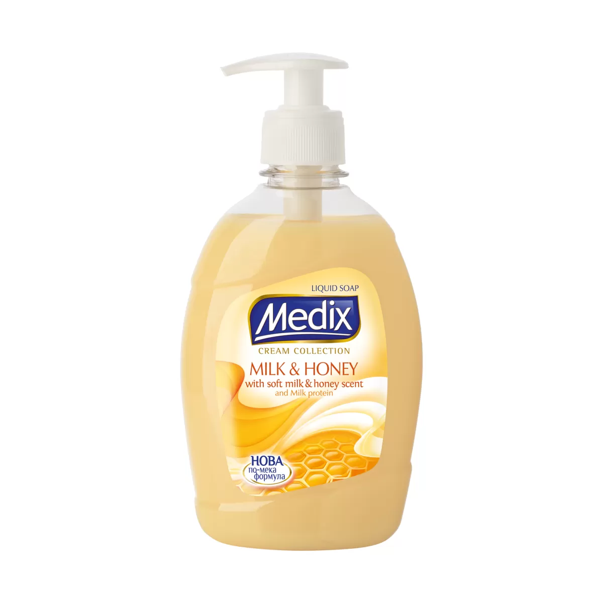 Medix Течен сапун Cream Collection Milk & Honey, с помпа, 400 ml, оранжев