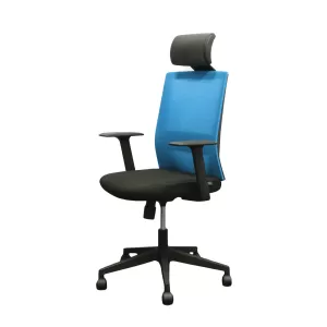 RFG Директорски стол Berry HB, дамаска и меш, черна седалка, светло синя облегалка