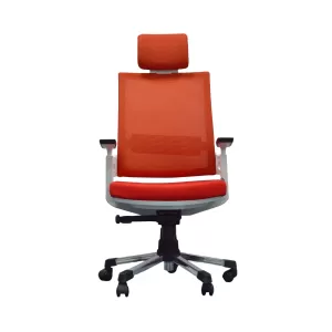 RFG Директорски стол Modena White HB, дамаска и меш, червена седалка, червена облегалка