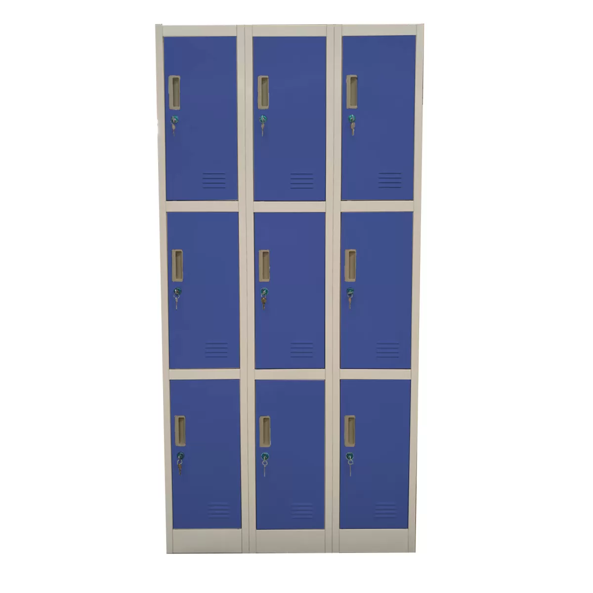 RFG Гардероб, метален, троен, с девет клетки, 90 x 45 x 185 cm, сив корпус, врати със син цвят