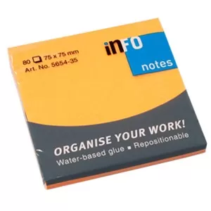 Самозалепващи листчета Info Notes Оранжев неон 75х75 mm 80 листа