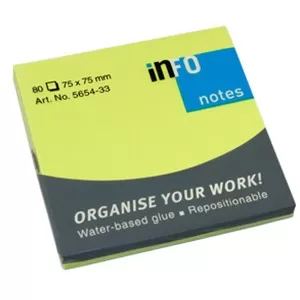 Самозалепващи листчета Info Notes Зелен неон 75х75 mm 80 листа