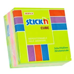 Stick'n Самозалепващи листчета, 51 x 51 mm, неонови, 5 цвята, 250 листа