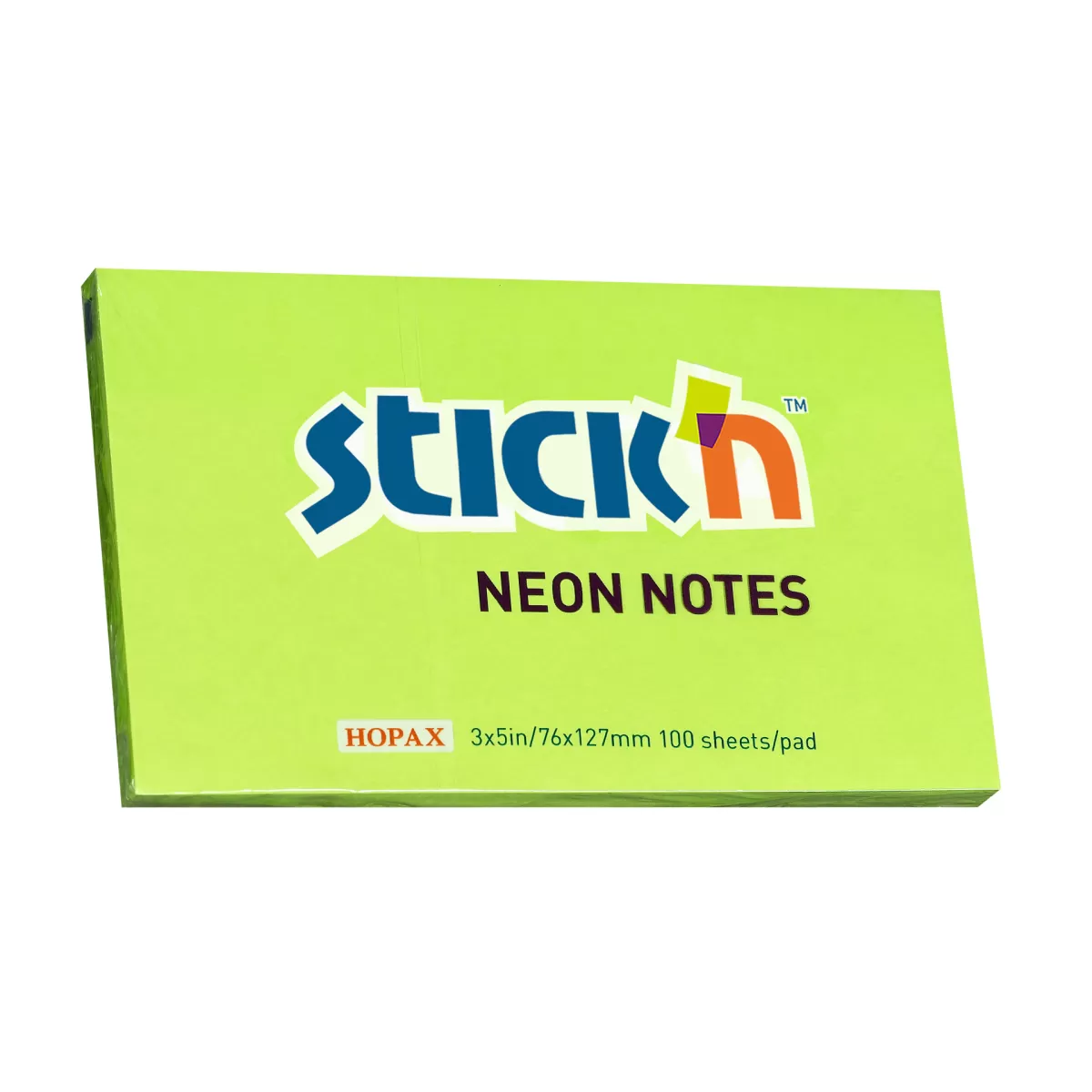 Stick'n Самозалепващи листчета, 76 x 127 mm, 100 листа, неоновозелено