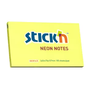 Stick'n Самозалепващи листчета, 76 x 127 mm, неонови, 100 листа, жълти