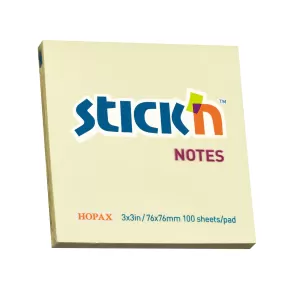 Stick'n Самозалепващи листчета, 76 x 76 mm, пастелни, жълти, 100 листа