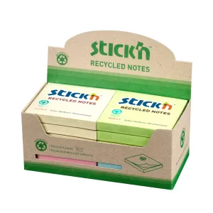 Stick'n Самозалепващи листчета, 76 x 76 mm, рециклирани, пастелни цветове, асорти, 12 броя
