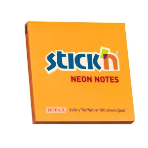 Stick'n Самозалепващи листчета, 76x76 mm, неонови, оранжеви, 100 листа