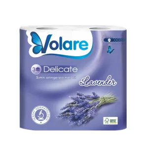 Volare Тоалетна хартия Lavender, целулоза, трипластова, 135 къса, 4 броя